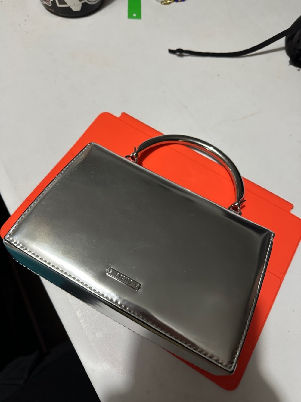 STAUD Silver Metallic Top-Handle Satchel